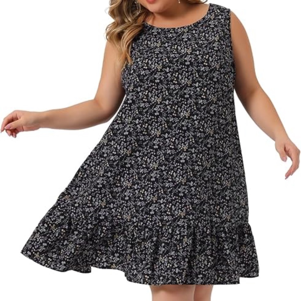 Agnes Orinda Boat Neck Sleeveless Floral Dress with Ruffled Hemline | 4 X